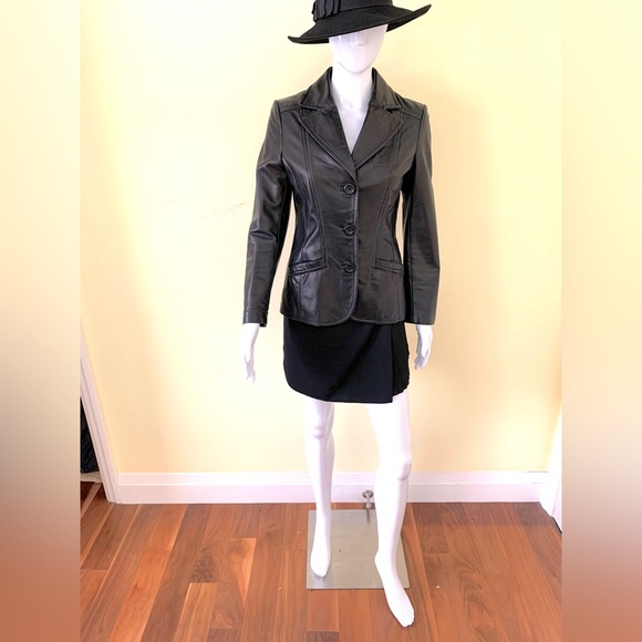 Danier Black Genuine Leather Blazer Button Jacket Goth Matrix Double Collar XXS - Picture 7 of 16